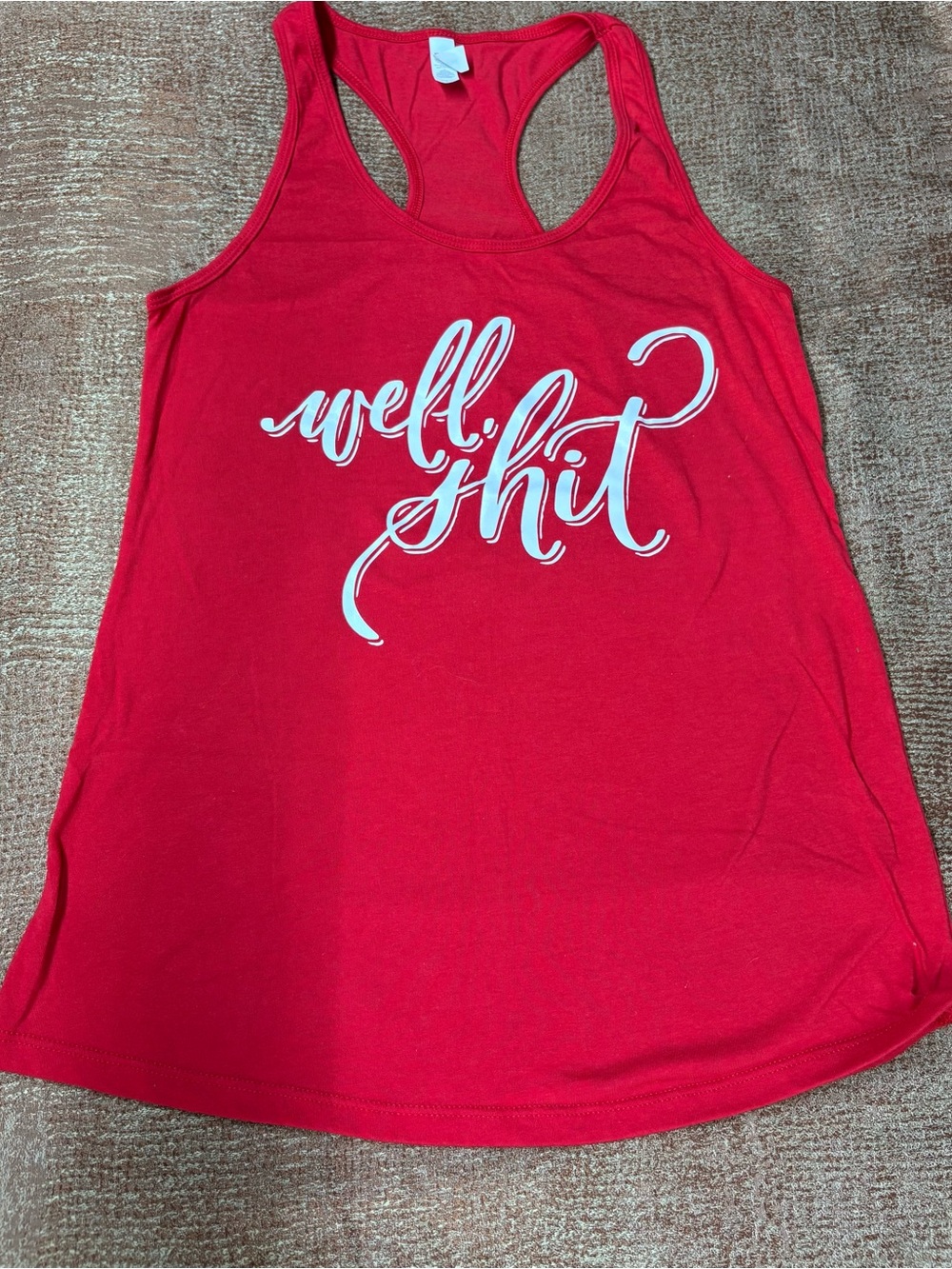 Red Racerback Graphic Tank Top with Script Slogan